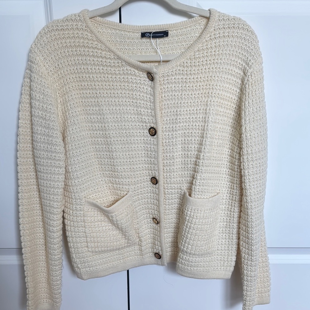 Amazon Essentials Cream Cardigan with Waffle Knit